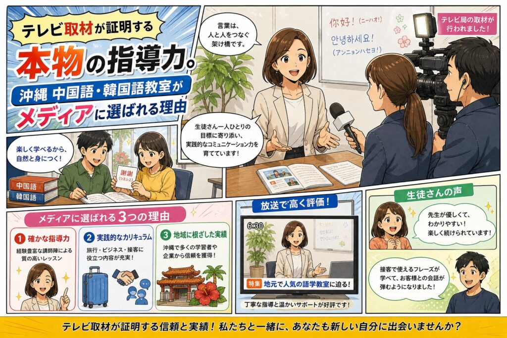 テレビ取材が証明する本物の指導力。沖縄中国語・韓国語教室が那覇市の観光協会の案件でメディアに登場