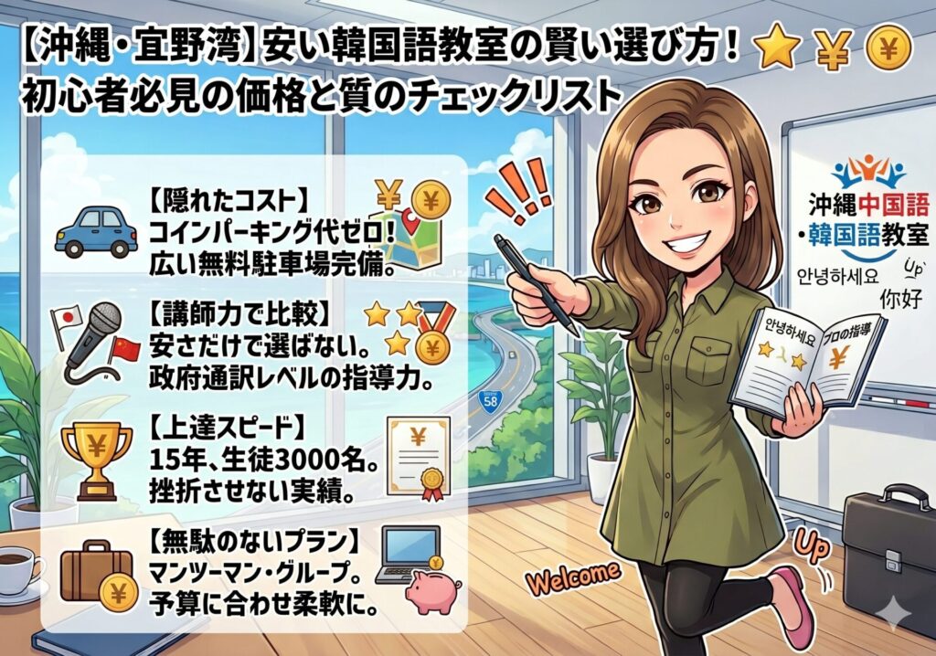 【沖縄・宜野湾】安い韓国語教室の賢い選び方！初心者必見の価格と質のチェックリスト